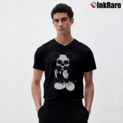 Men’s Mickey Dead Mouse Skull Tattoo Art V-Neck Tee in black | Sharp, Breathable, Everyday Staple