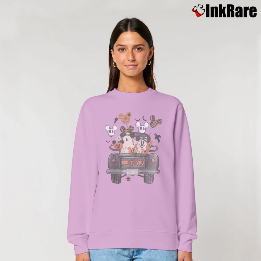 Women’s Mickey Halloween Balloons Pumpkin Graphic Relaxed Sweatshirt in light pink | Soft, Laid-Back Vibe
