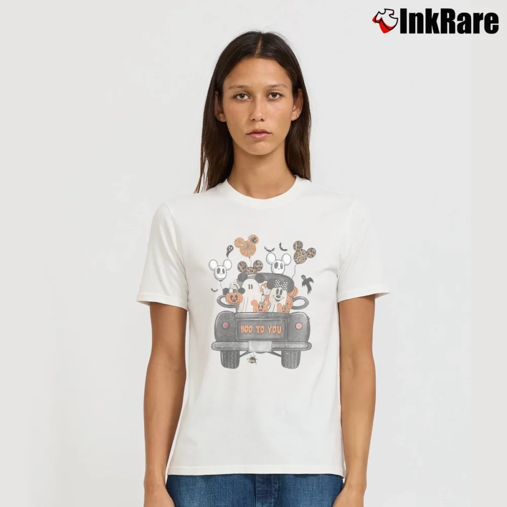 Women’s Mickey Halloween Balloons Pumpkin Graphic Signature T-Shirt in white | Soft, Flattering Fit