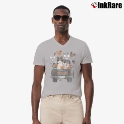 Men’s Mickey Halloween Balloons Pumpkin Graphic V-Neck Tee in sport grey | Sharp, Breathable, Everyday Staple