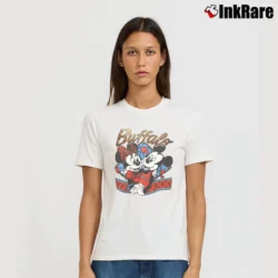 Women’s Mickey Minnie Buffalo Bills Football Fan Signature T-Shirt in white | Soft, Flattering Fit