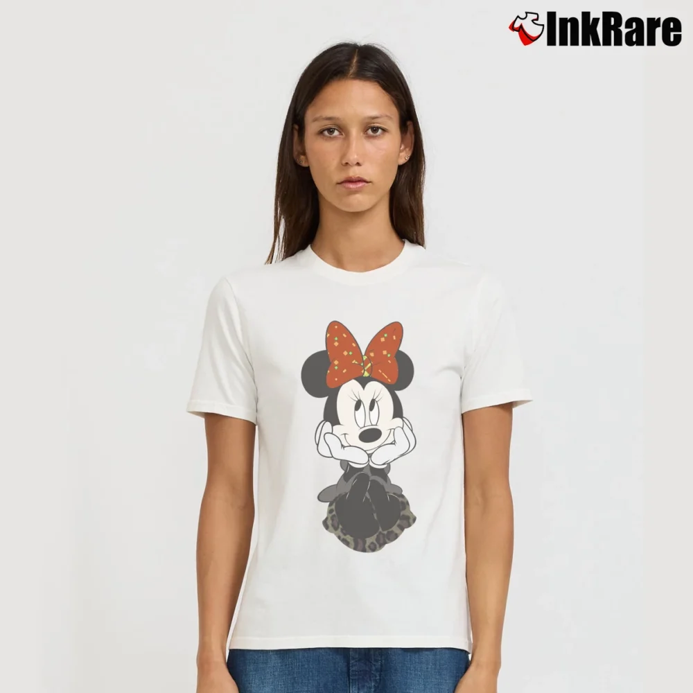 Women’s Mickey Minnie Retro Cartoon Signature T-Shirt in white | Soft, Flattering Fit