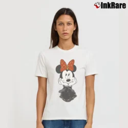 Women’s Mickey Minnie Retro Cartoon Signature T-Shirt in white | Soft, Flattering Fit