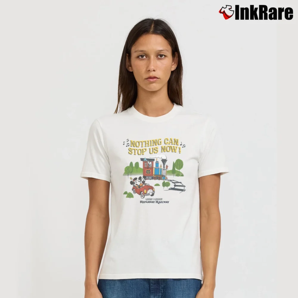 Women’s Mickey Minnie's Runaway Railway Nothing Can Stop Us Now Disney Signature T-Shirt in white | Soft, Flattering Fit