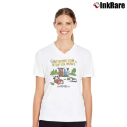 Women’s Mickey Minnie's Runaway Railway Nothing Can Stop Us Now Disney V-Neck Tee in white | Chic Neckline, Soft Texture
