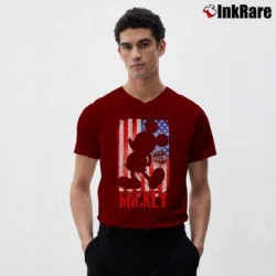 Men’s Mickey Mouse American Flag 1928 Graphic V-Neck Tee in maroon | Sharp, Breathable, Everyday Staple