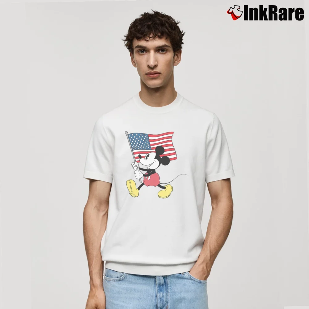 Men’s Mickey Mouse American Flag Disney Gift Classic T-Shirt in white | Soft, Breathable Everyday Wear