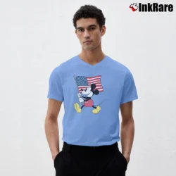 Men’s Mickey Mouse American Flag Disney Gift V-Neck Tee in light blue | Sharp, Breathable, Everyday Staple