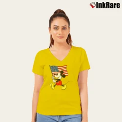 Women’s Mickey Mouse Americana Flag Tank V-Neck Tee in yellow | Chic Neckline, Soft Texture
