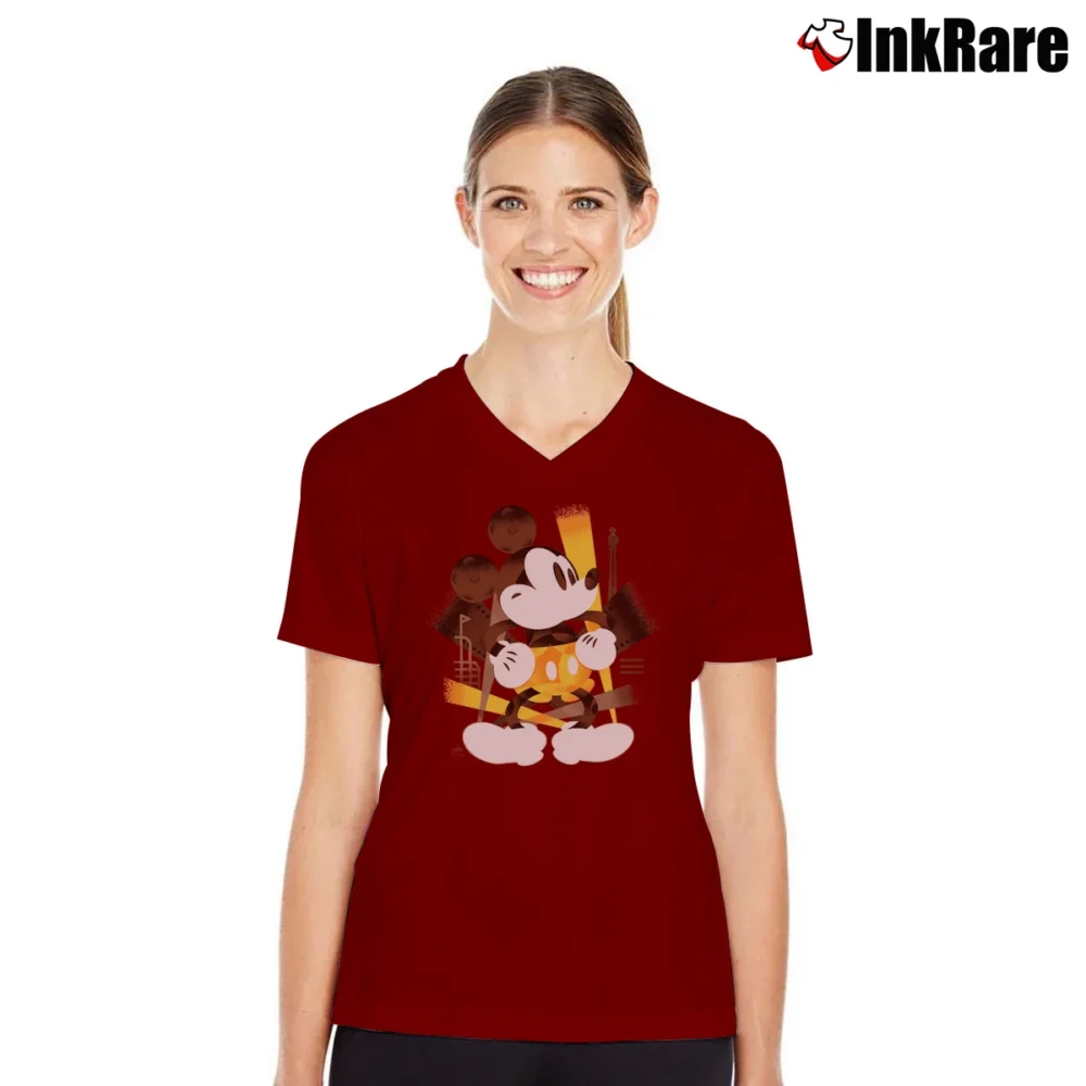 Women’s Mickey Mouse Artist Series Disney Parks V-Neck Tee in maroon | Chic Neckline, Soft Texture