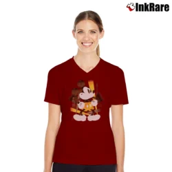 Women’s Mickey Mouse Artist Series Disney Parks V-Neck Tee in maroon | Chic Neckline, Soft Texture