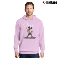 Men’s Mickey Mouse As Freddie Mercury Funny Queen Pullover Hoodie in light pink | Cozy, Durable, Modern Fit