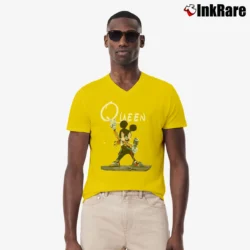 Men’s Mickey Mouse As Freddie Mercury Funny Queen V-Neck Tee in yellow | Sharp, Breathable, Everyday Staple