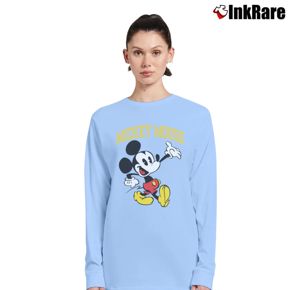 Women’s Mickey Mouse Big Logo Cartoon Funny Long-Sleeve Top in light blue | Sleek, Versatile, All-Season