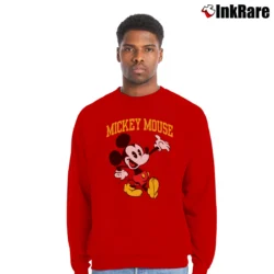 Men’s Mickey Mouse Big Logo Cartoon Funny Crewneck Sweatshirt in red | Cozy Fabric, Clean Style