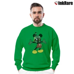 Men’s Mickey Mouse Boba Fett Funny Star Wars Crewneck Sweatshirt in irish green | Cozy Fabric, Clean Style