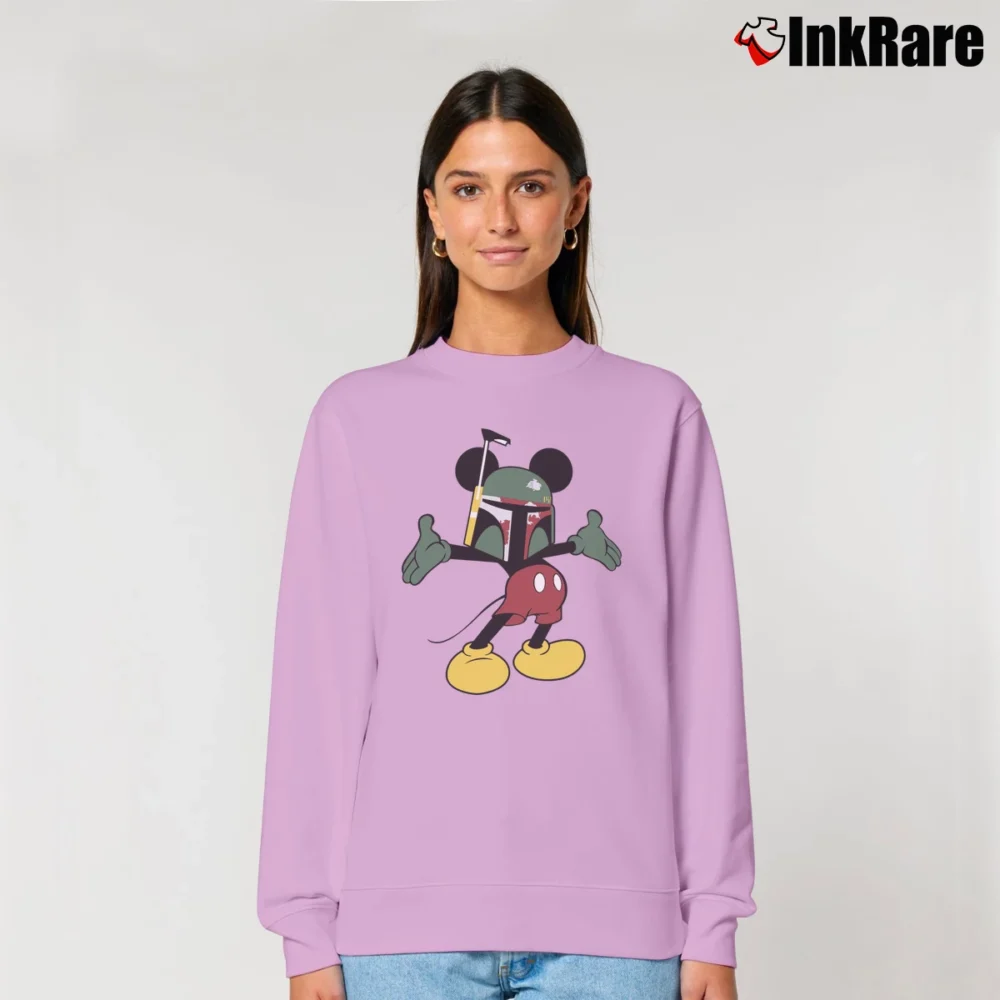 Women’s Mickey Mouse Boba Fett Funny Star Wars Relaxed Sweatshirt in light pink | Soft, Laid-Back Vibe