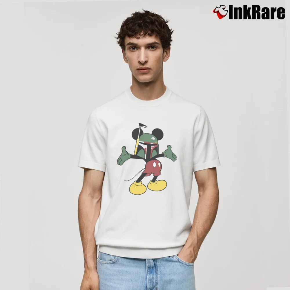 Men’s Mickey Mouse Boba Fett Funny Star Wars Classic T-Shirt in white | Soft, Breathable Everyday Wear