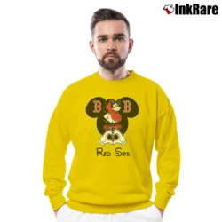 Men’s Mickey Mouse Boston Red Sox Baseball Classic Crewneck Sweatshirt in yellow | Cozy Fabric, Clean Style