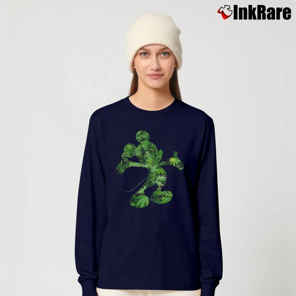 Women’s Mickey Mouse Cannabis Weed Funny Graphic Long-Sleeve Top in navy | Sleek, Versatile, All-Season
