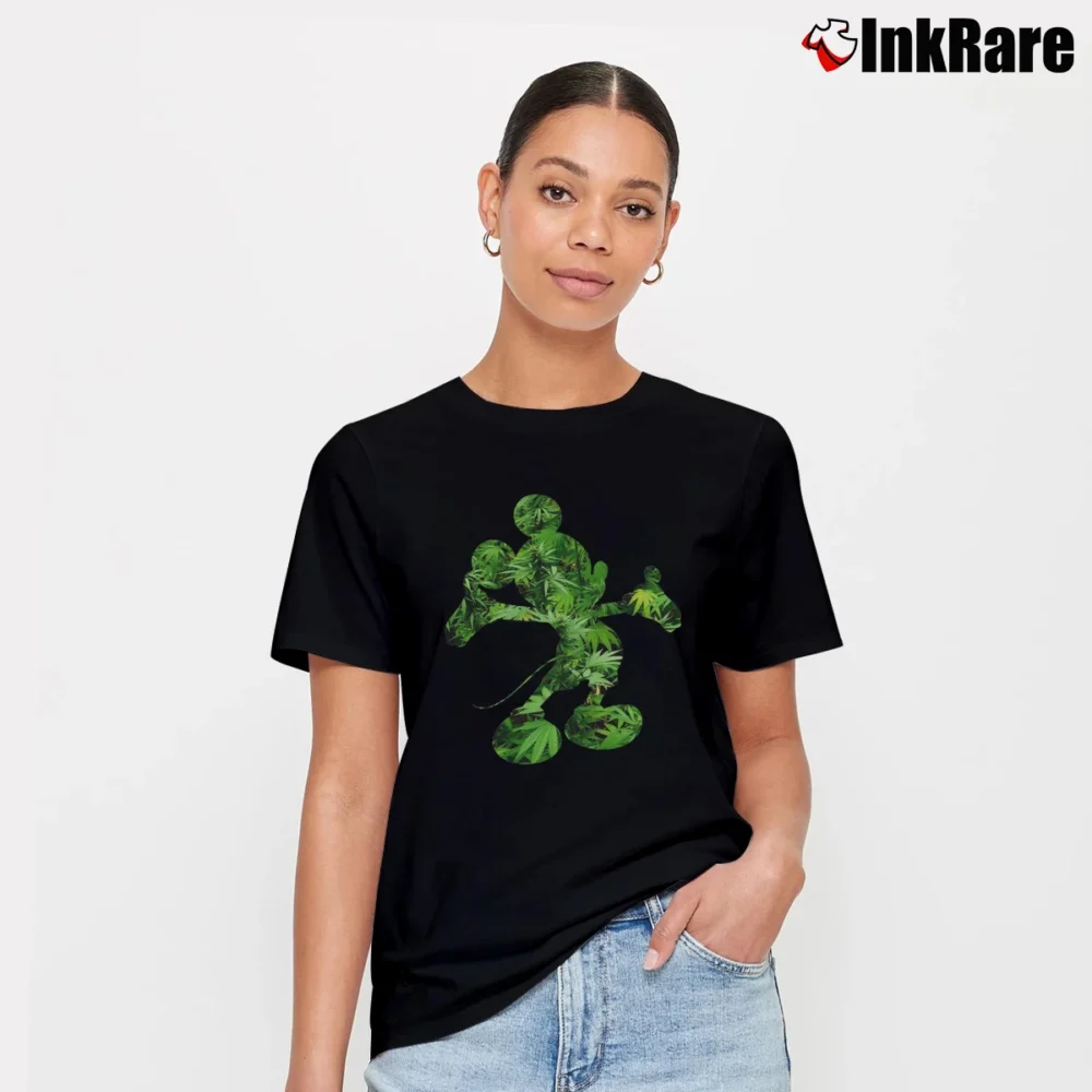 Women’s Mickey Mouse Cannabis Weed Funny Graphic Signature T-Shirt in black | Soft, Flattering Fit