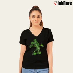 Women’s Mickey Mouse Cannabis Weed Funny Graphic V-Neck Tee in black | Chic Neckline, Soft Texture