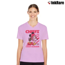 Women’s Mickey Mouse Chiefs Kingdom Graphic V-Neck Tee in light pink | Chic Neckline, Soft Texture