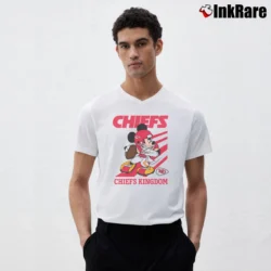 Men’s Mickey Mouse Chiefs Kingdom Graphic V-Neck Tee in white | Sharp, Breathable, Everyday Staple