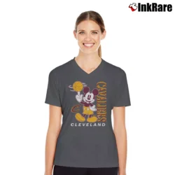 Women’s Mickey Mouse Cleveland Cavaliers Basketball Fan V-Neck Tee in charcoal | Chic Neckline, Soft Texture