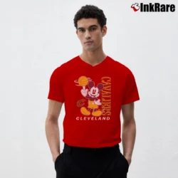 Men’s Mickey Mouse Cleveland Cavaliers Basketball Fan V-Neck Tee in red | Sharp, Breathable, Everyday Staple