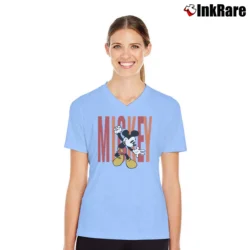 Women’s Mickey Mouse Concert Hippy Disney V-Neck Tee in light blue | Chic Neckline, Soft Texture