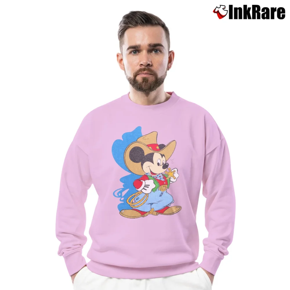 Men’s Mickey Mouse Cowboy Western Graphic Crewneck Sweatshirt in light pink | Cozy Fabric, Clean Style