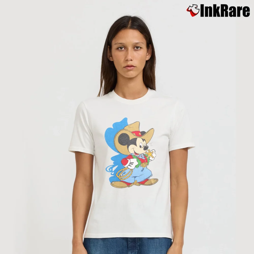 Women’s Mickey Mouse Cowboy Western Graphic Signature T-Shirt in white | Soft, Flattering Fit