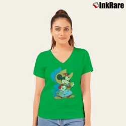 Women’s Mickey Mouse Cowboy Western Graphic V-Neck Tee in irish green | Chic Neckline, Soft Texture