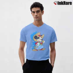 Men’s Mickey Mouse Cowboy Western Graphic V-Neck Tee in light blue | Sharp, Breathable, Everyday Staple