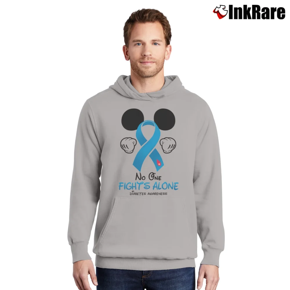 Men’s Mickey Mouse Diabetes Awareness No One Fights Alone Pullover Hoodie in sport grey | Cozy, Durable, Modern Fit