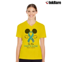 Women’s Mickey Mouse Diabetes Awareness No One Fights Alone V-Neck Tee in yellow | Chic Neckline, Soft Texture