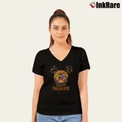 Women’s Mickey Mouse Disney Trick Or Treat Halloween V-Neck Tee in black | Chic Neckline, Soft Texture