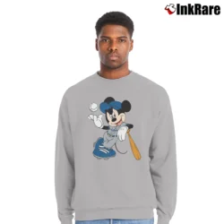 Men’s Mickey Mouse Dodgers Baseball Crewneck Sweatshirt in sport grey | Cozy Fabric, Clean Style