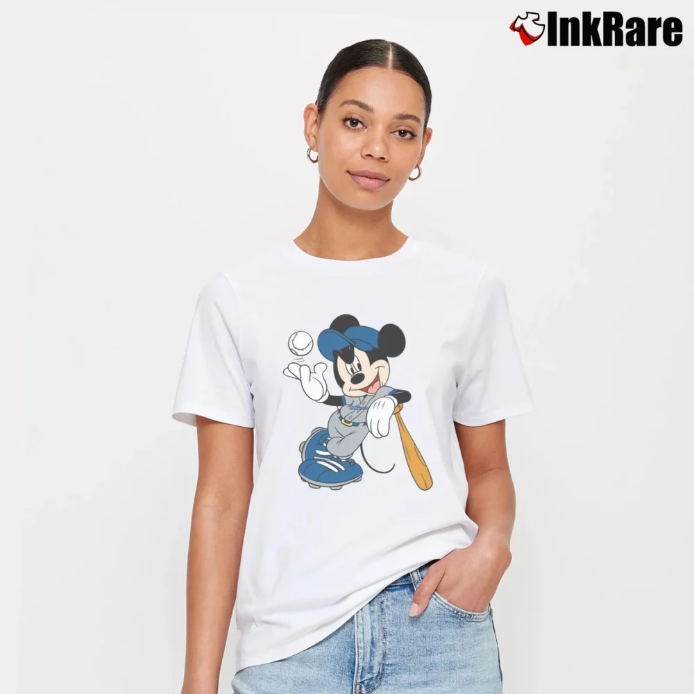 Women’s Mickey Mouse Dodgers Baseball Signature T-Shirt in white | Soft, Flattering Fit