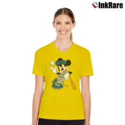 Women’s Mickey Mouse Dodgers Baseball V-Neck Tee in yellow | Chic Neckline, Soft Texture