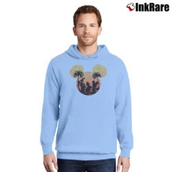 Men’s Mickey Mouse Donald Goofy Sunset Disneyland Pullover Hoodie in light blue | Cozy, Durable, Modern Fit