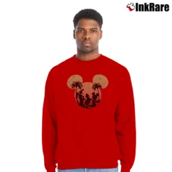 Men’s Mickey Mouse Donald Goofy Sunset Disneyland Crewneck Sweatshirt in red | Cozy Fabric, Clean Style