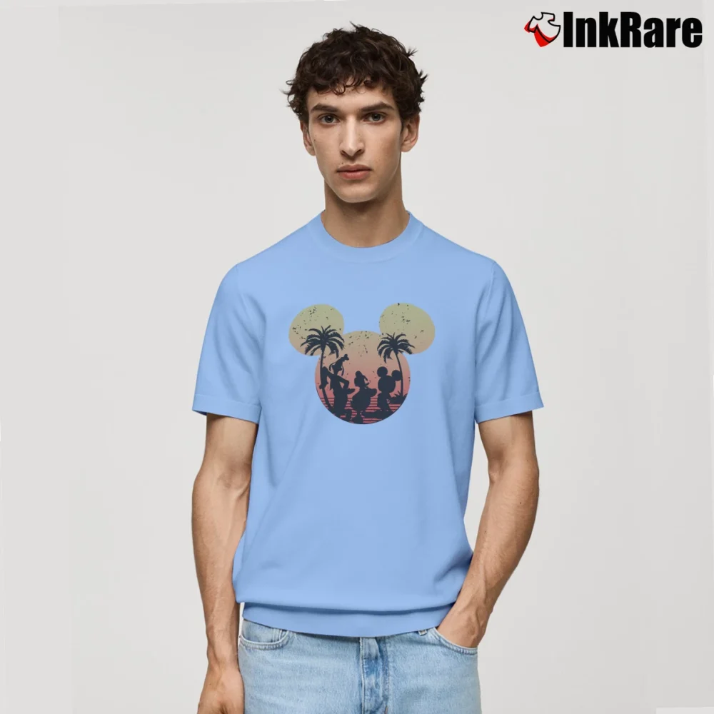 Men’s Mickey Mouse Donald Goofy Sunset Disneyland Classic T-Shirt in light blue | Soft, Breathable Everyday Wear