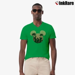 Men’s Mickey Mouse Donald Goofy Sunset Disneyland V-Neck Tee in irish green | Sharp, Breathable, Everyday Staple
