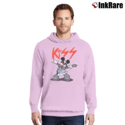 Men’s Mickey Mouse Gene Simmons Kiss Mashup Pullover Hoodie in light pink | Cozy, Durable, Modern Fit