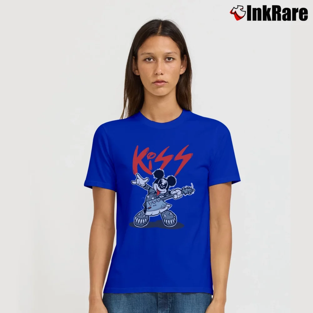 Women’s Mickey Mouse Gene Simmons Kiss Mashup Signature T-Shirt in royal blue | Soft, Flattering Fit