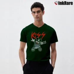 Men’s Mickey Mouse Gene Simmons Kiss Mashup V-Neck Tee in forest green | Sharp, Breathable, Everyday Staple