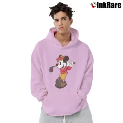 Men’s Mickey Mouse Golfing Cartoon Walt Disney Pullover Hoodie in light pink | Cozy, Durable, Modern Fit