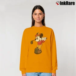 Women’s Mickey Mouse Golfing Cartoon Walt Disney Relaxed Sweatshirt in orange | Soft, Laid-Back Vibe